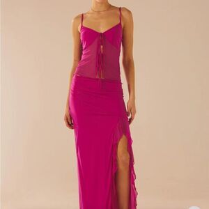 NWT Peppermayo pink Bittersweet mesh maxi skirt high slit 6 mulberry